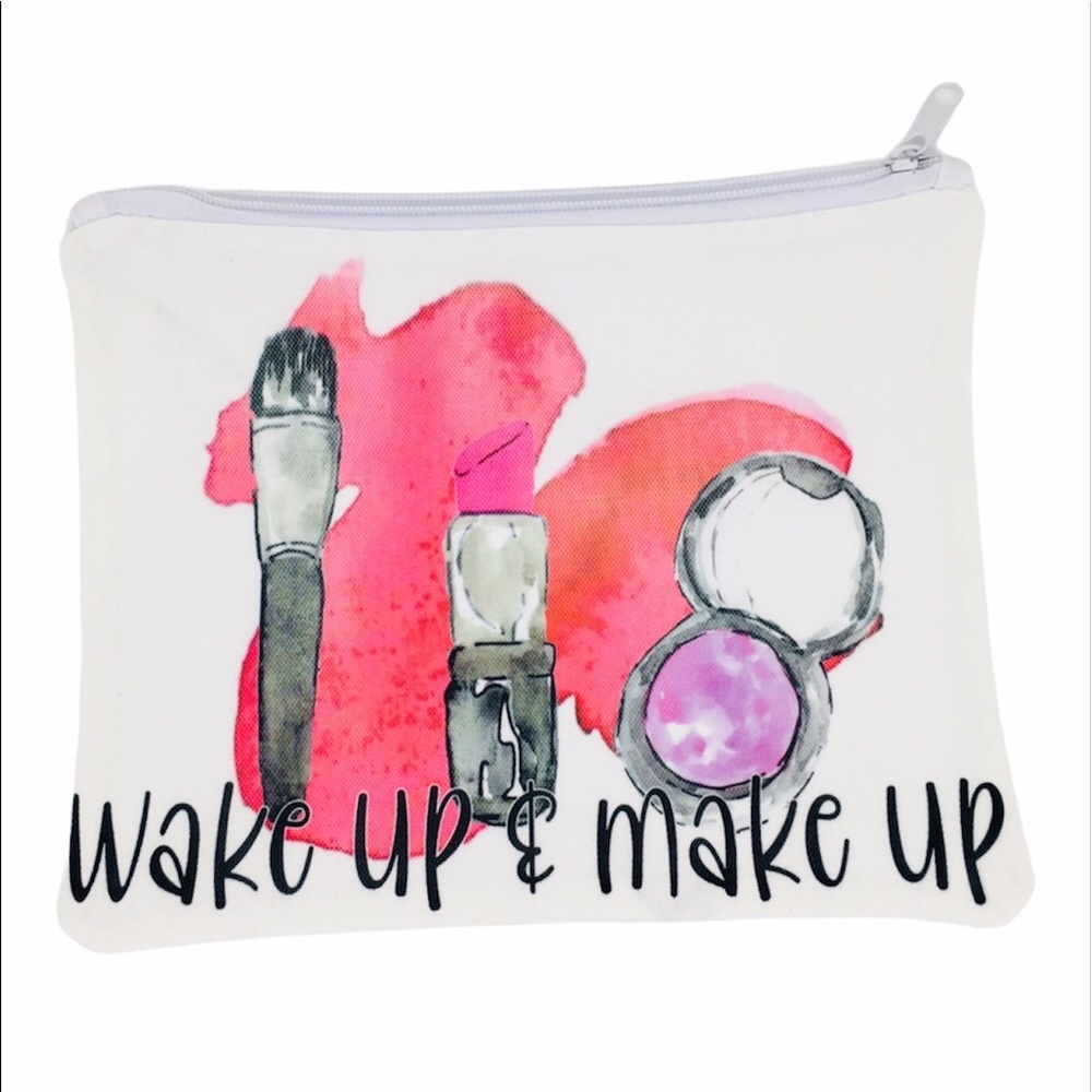 Wake Up and Make Up Zippered Canvas Bag
